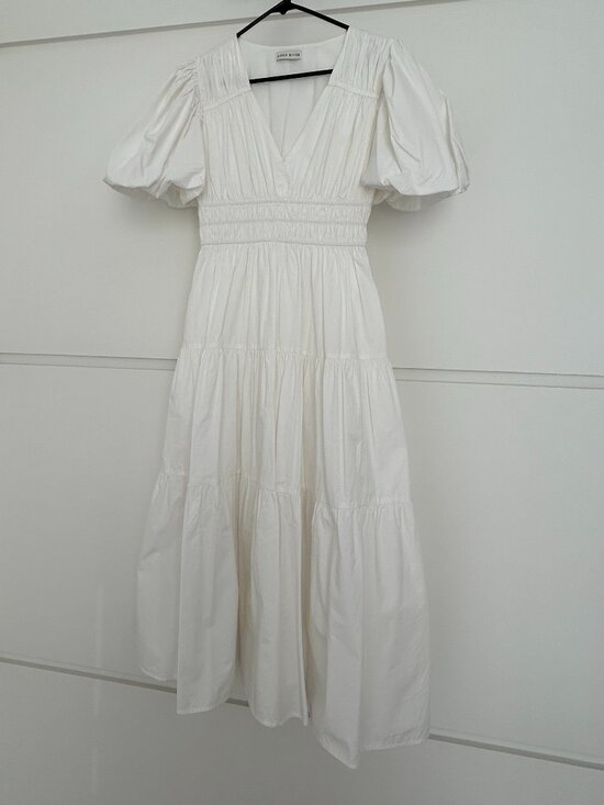 Moon River Dresses & Skirts - Moon River 100% Cotton White Puff Sleeve Tiered Midi Dress Size S Cottagecore